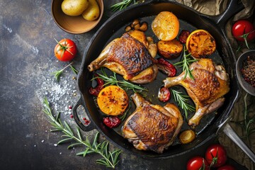 French Culinary Tradition: Duck Confit - A Culinary Delicacy with Duck Leg Slow-Cooked in Its Own Fat, Resulting in Crispy Skin, Succulent Meat, and Served with Potatoes.


