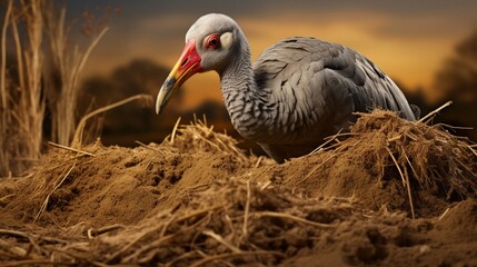 Fototapeta premium A Megapode Meticulously Arranging Nest Materials with Precision and Care - AI-Generative