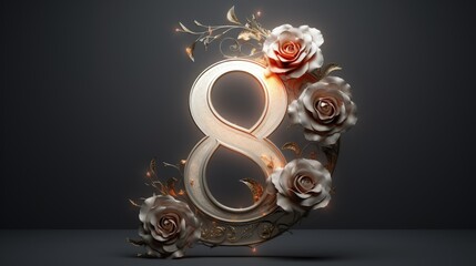 Beautiful charming creative number 8, to congratulate the birthday banner, the eighth of March, international women's day. Stylish background, luxury design.