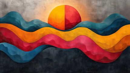 Abstract Artistic Waves with Vibrant Sunset