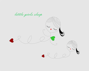 abstract line sleeping girl with love background