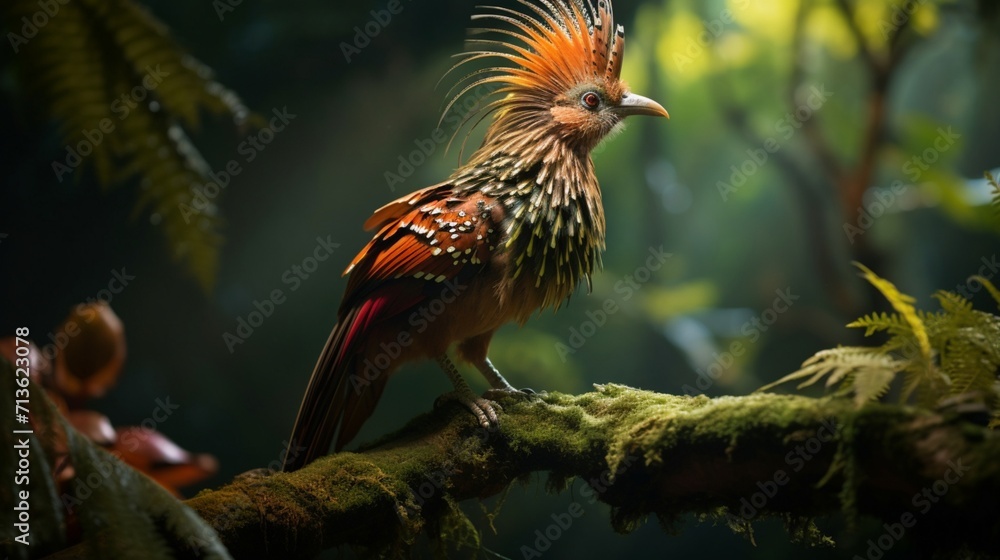 Poster capturing the elegance of a hoatzin perched on a branch - ai-generative