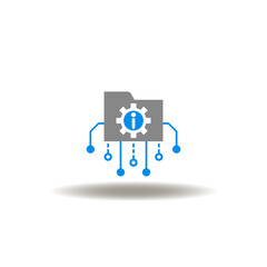 Vector illustration of directory with i letter and circuit pattern. Icon of technical information. Symbol of technical document.