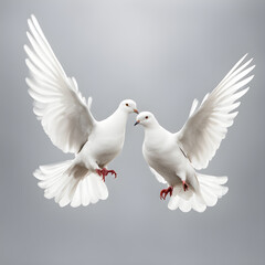 Fototapeta premium Two white pigeons isolated