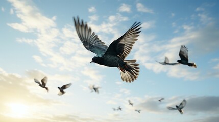 Fototapeta premium A Mesmerizing Symphony of Starlings in Dynamic Flight Formation - AI-Generative