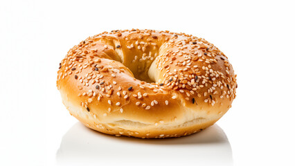 Tasty bagel with seeds on the white background