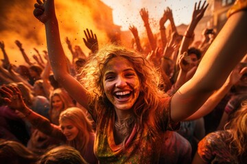 Holi celebration: a riot of colors and joyous revelry, embracing cultural vibrancy and traditions in a festive spectacle of music, dance, and jubilation, capturing the spirit of springtime merriment.
