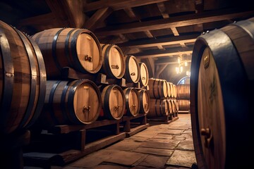 Cellar Wine is stored in wooden barrels