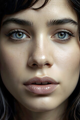 Close Up Portrait of a Blue Eyed Brunette Generative AI