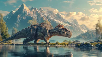 Keuken spatwand met foto Diplodocus Dinosaur in a whimsical and colorful style. In natural habitat. Jurassic Park. © Serega