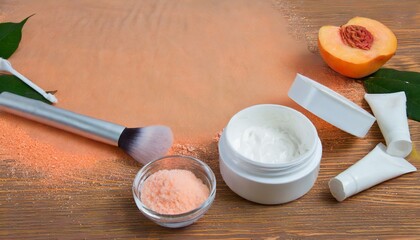 Cosmetic preparations made with natural products from organic production for skin care along with peaches.