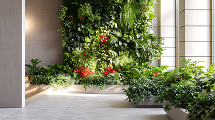 Folhagem verde exuberante derrama sobre as bordas de modernos plantadores adicionando um toque de beleza natural a uma varanda urbana