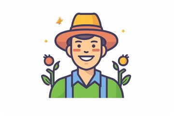 A playful illustration of a man in a sun hat and cowboy hat, with a comical expression on his human face, drawn in a charming cartoon style reminiscent of classic clipart