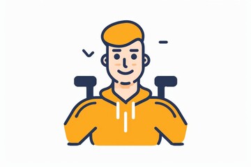 Fototapeta premium A whimsical illustration of a man with a wheelchair, his human face full of joy and determination, captured in a charming cartoon drawing