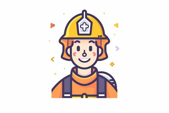 An animated illustration of a heroic firefighter, drawn in a fun and playful cartoon style, complete with vibrant colors and expressive details