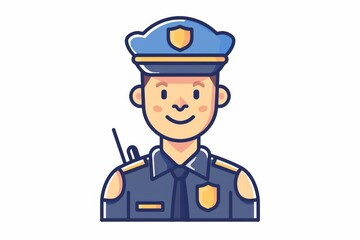 A playful sketch of a cartoon police officer, captured in a lively clipart style and filled with whimsical details that evoke a sense of nostalgia