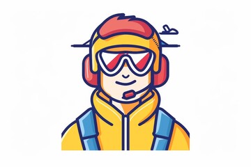 A whimsical illustration of a daring man, adorned in a helmet and goggles, captured through the art of sketching and brought to life with the use of vibrant colors and playful cartoon elements