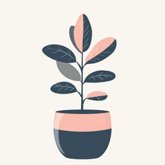 A vibrant illustration of a flourishing houseplant, nestled in a delicate flowerpot and placed upon a charming vase, brings life and beauty to any room