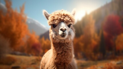 Fototapeta premium Alpaca looks like a sheep Ai Generative