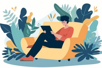 Lost in his artistic world, a man creates a vibrant masterpiece on his tablet, capturing the essence of imagination through his cartoon-style drawing