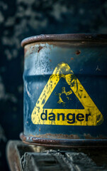 AI-Generated Image of Rusty Metal Drum with "Danger" Inscription