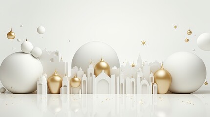 Ramadan elegant white and golden luxury ornamental background with decorative lantern - Arabic islamic Background