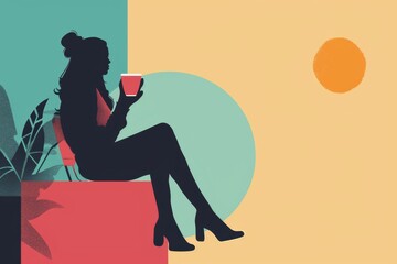 An ethereal painting of a woman's silhouette, gracefully holding a drink, merges the worlds of graphic design and art with a touch of wild mammalian beauty