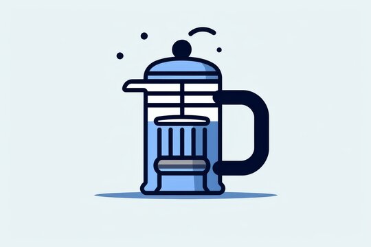 This playful cartoon sketch captures the essence of a sleek blue and black french press, bringing to life the perfect combination of art and design in a single illustration