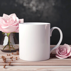 Fototapeta na wymiar Valentines Day Mug Mockups, White Coffee Mug Mock-ups,Coffee Cup Mockup