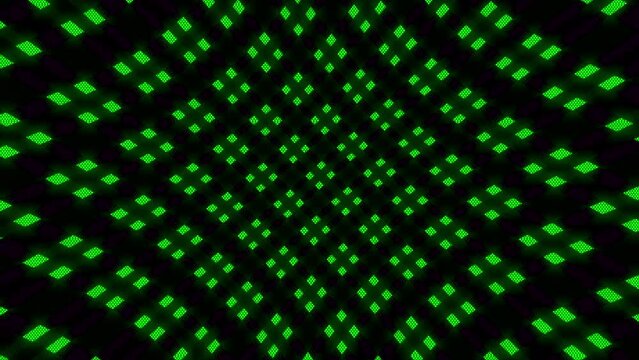 Green dotted pattern curved wall neon light led screen data animation background , animated technology neon stage light floods texture pattern backdrop 4k