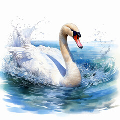 Beautiful swan in water pond watercolor illustration design for poster or sublimation print