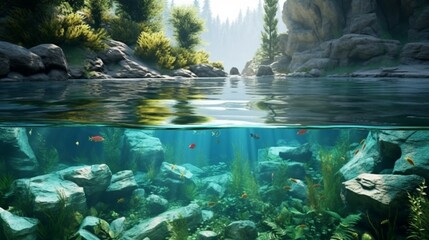 illustration of river pool piece of aquarium for very nice Ai Generative