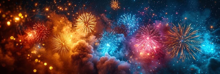 Fototapeta na wymiar Fireworks Background 4Th July Independense Day, Background Image, Background For Banner, HD