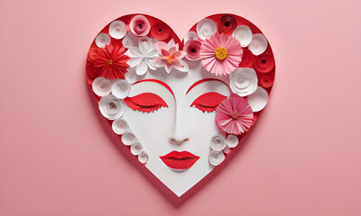 visually appealing representation for Valentine's Day, featuring a face and flowers in a paper-cut style, ensuring high quality and sufficien