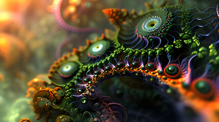 An otherworldly invertebrate creature glides through a vibrant fractal reef, evoking a sense of wonder and awe at the intricate beauty of nature's designs