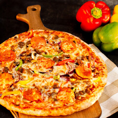 pizza on a board