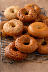 Variety of bagels freshly baked for breakfast