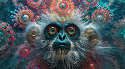 A vibrant animal masterpiece captured in stunning detail, showcasing the playful and curious nature of a monkey through the lens of art
