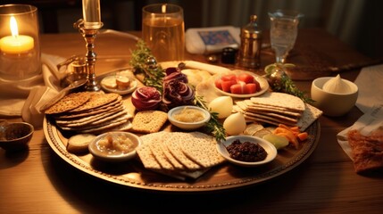 Plate of Crackers and Fruit on Table, Snack With Fresh and Sweet Flavors, Passover