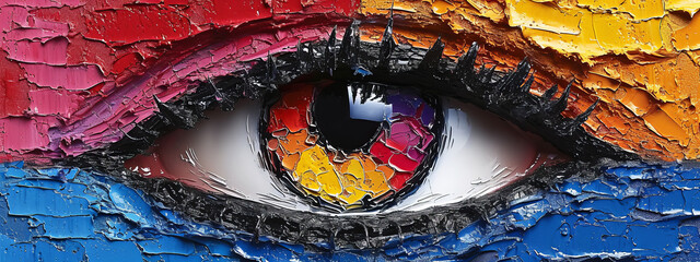 Vibrant Kaleidoscope, A Captivating Close Up of a Colorful Painted Eye