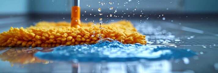 Microfiber Mop Wiping Puddle Of Water On Laminate, Background Image, Background For Banner, HD