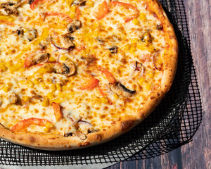 pizza on a wooden board