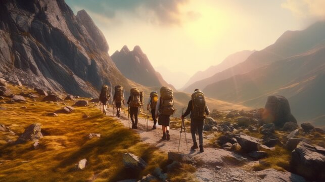 A group of hikers trekking through a AI generated