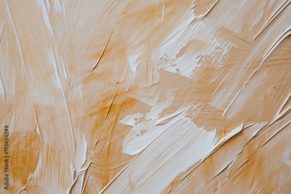 Poster dynamic strokes of white and beige paint create a textured abstract on a surface.