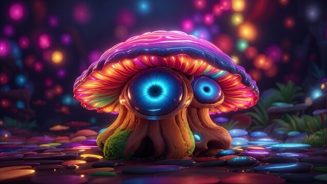 neon monster Psychedelic mushroom trippy cute mystical hallucinogen