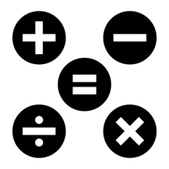 Obraz premium Calculator key icon vector on black circle. Addition, subtraction, division, multiplication, and equality symbol