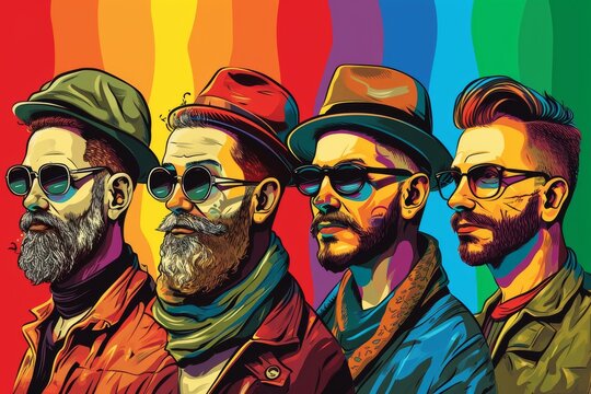 A whimsical cartoon rendering of a man's gay face and the rainbow flag, functioning as a powerful visual illustration, represents the collective pride and resilience of the LGBT