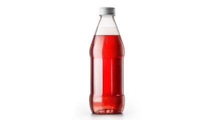 A bottle of soda filled with red liquid, refreshing and fizzy.