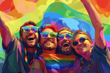 Pride events, marked by the vibrant display of the rainbow flag, serve as a powerful celebration of the diversity within the LGBT community, illustration - obrazy, fototapety, plakaty