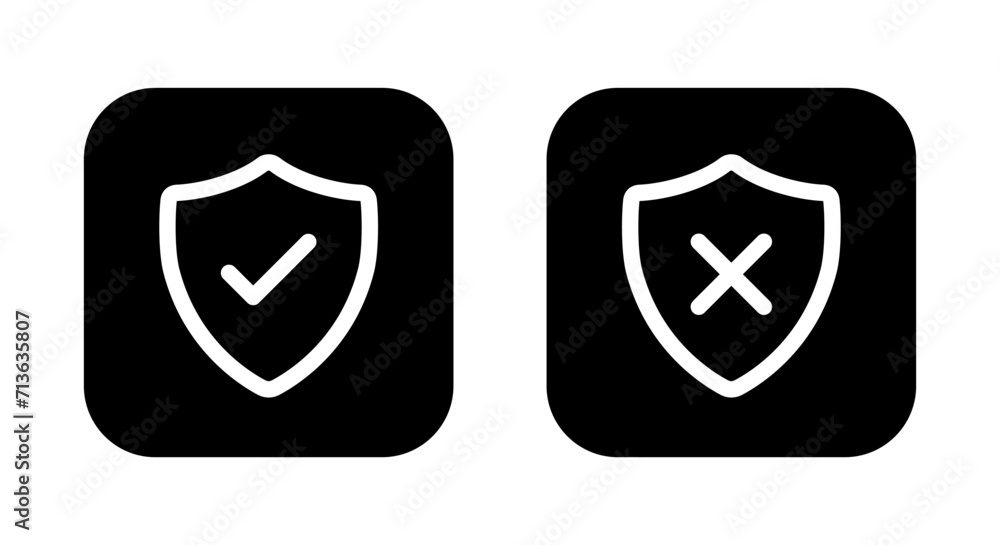 Aufkleber shield with check mark and x cross icon vector on black square
